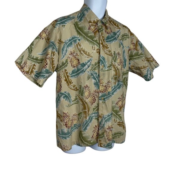 Cooke Street Vintage 1990's Tan Leaf Pineapple Hawaiian Button Front Shirt L - Picture 4 of 12